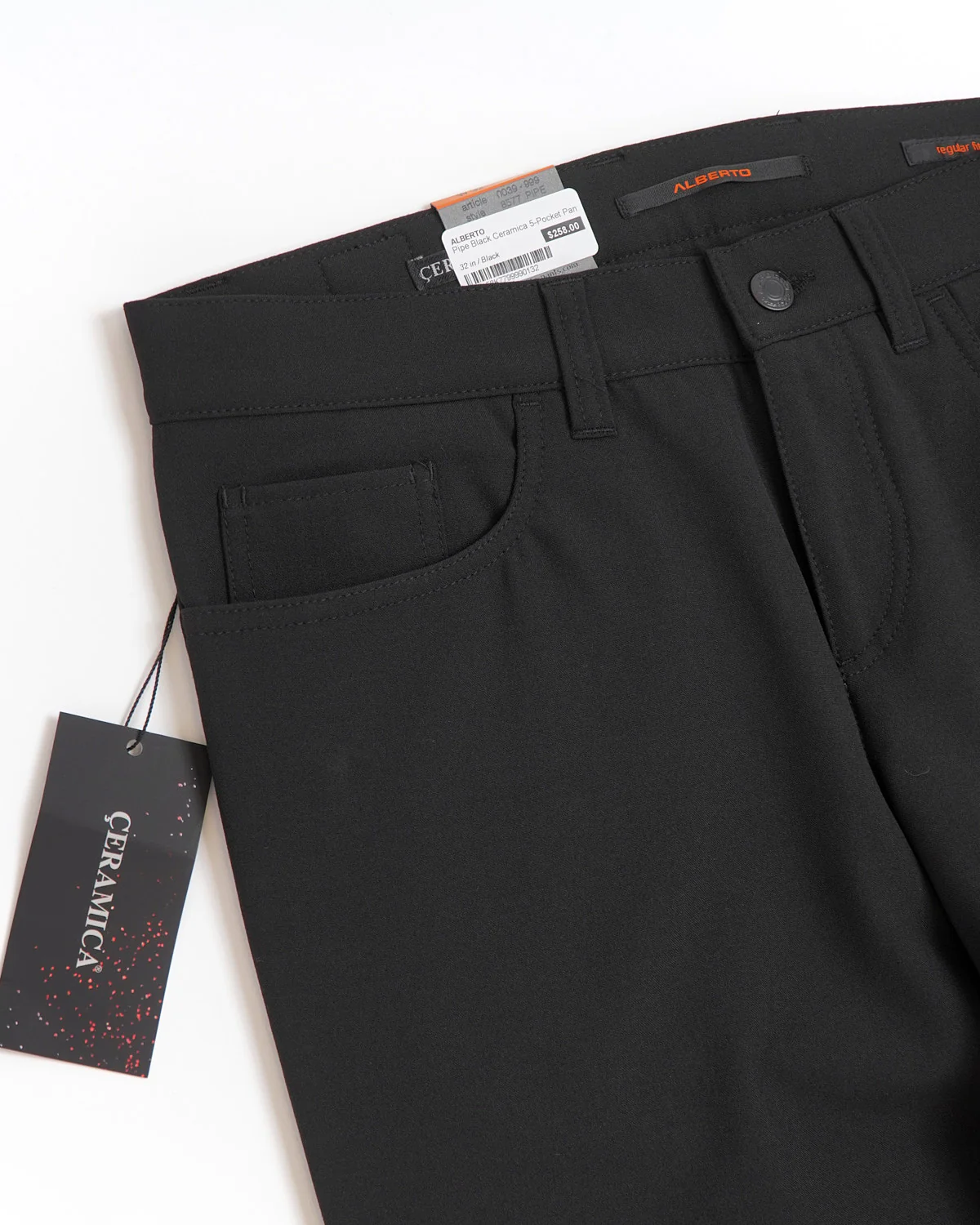Black 'Pipe' Regular Slim Fit Ceramica 5 Pocket Tech Dress Pants - Image 7