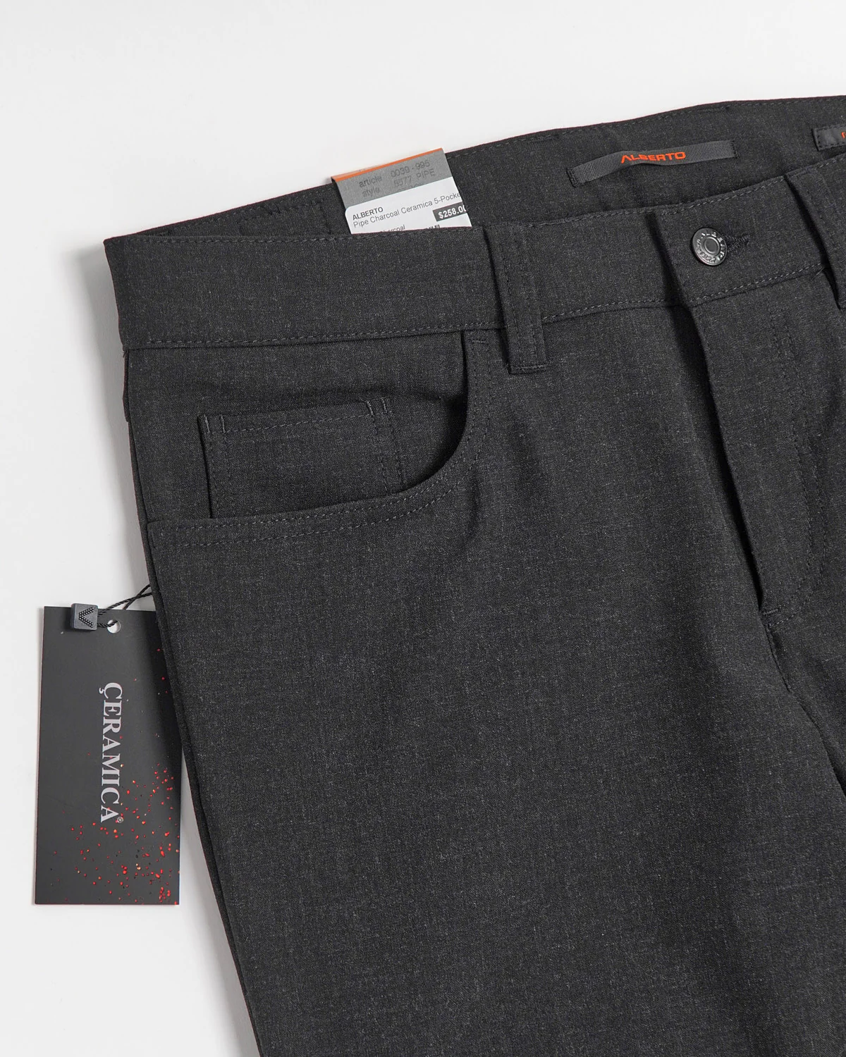 Charcoal 'Pipe' Regular Slim Fit Ceramica 5 Pocket Tech Dress Pants - Image 4