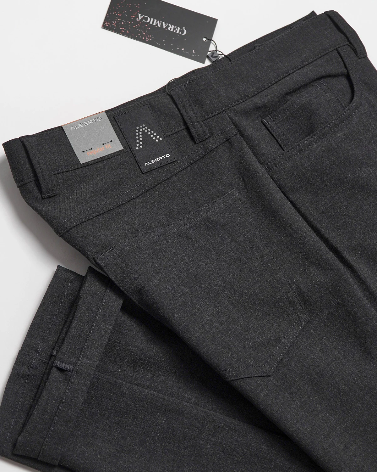 Charcoal 'Pipe' Regular Slim Fit Ceramica 5 Pocket Tech Dress Pants - Image 7