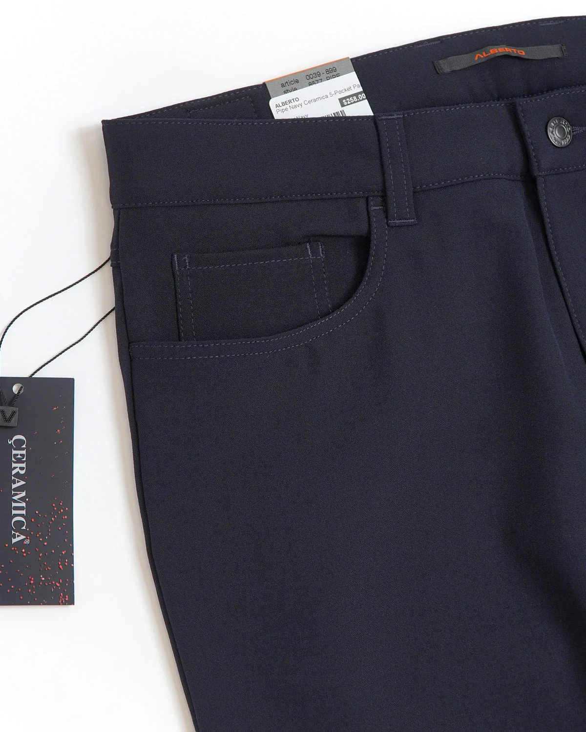 Navy 'Pipe' Regular Slim Fit Ceramica 5 Pocket Tech Dress Pants - Image 6