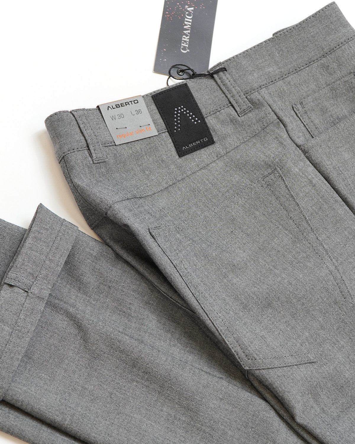 Silver 'Pipe' Regular Slim Fit Ceramica 5 Pocket Tech Dress Pants - Image 6