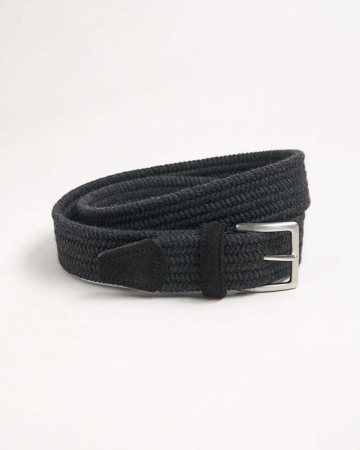 Braided Wool Solid Charcoal Stretch Belt