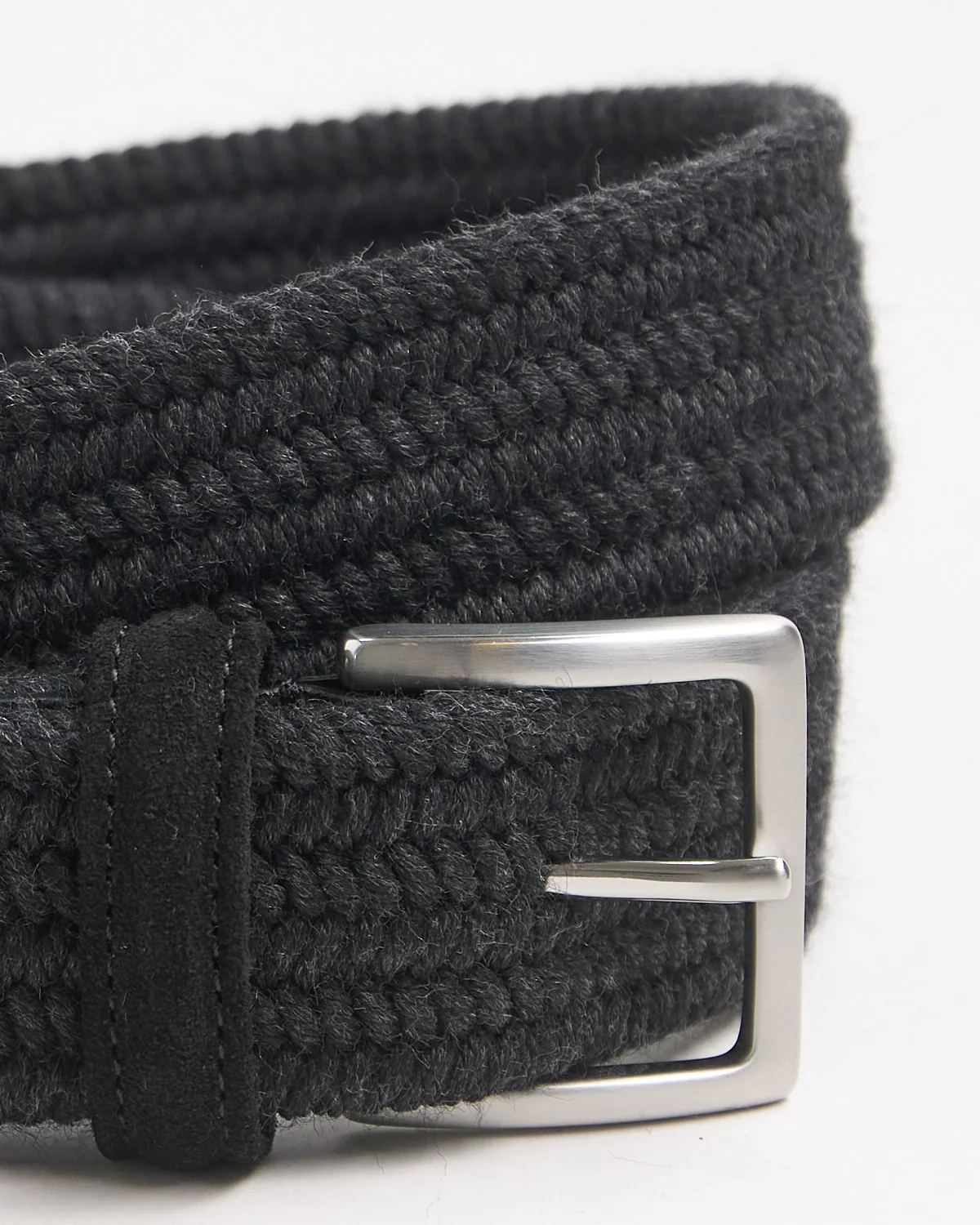 Braided Wool Solid Charcoal Stretch Belt - Image 2