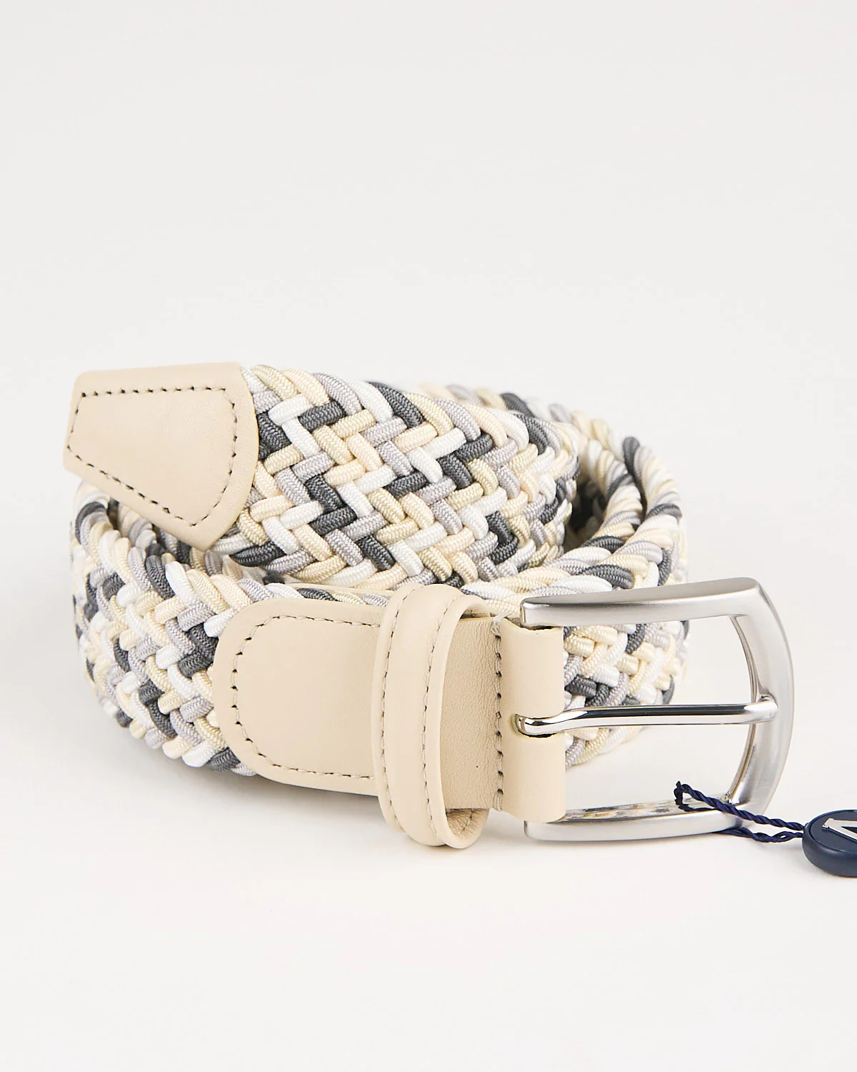 Ivory White & Grey Multi Coloured Braided Stretch Belt
