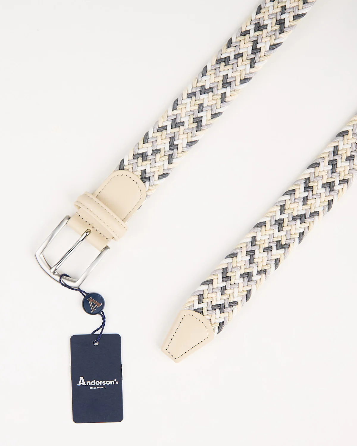 Ivory White & Grey Multi Coloured Braided Stretch Belt - Image 2