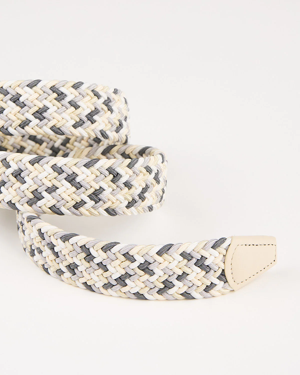 Ivory White & Grey Multi Coloured Braided Stretch Belt - Image 4