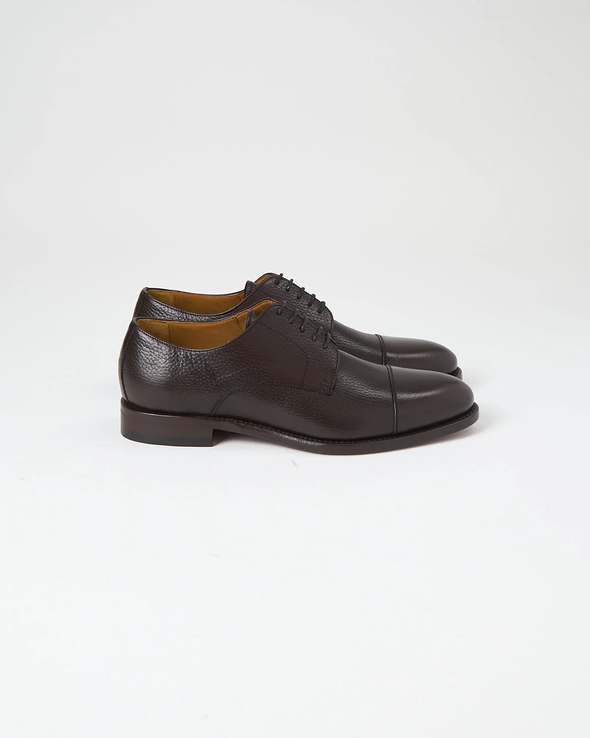 Chocolate Pebble Leather Cap Toe Dress Shoes - Image 3