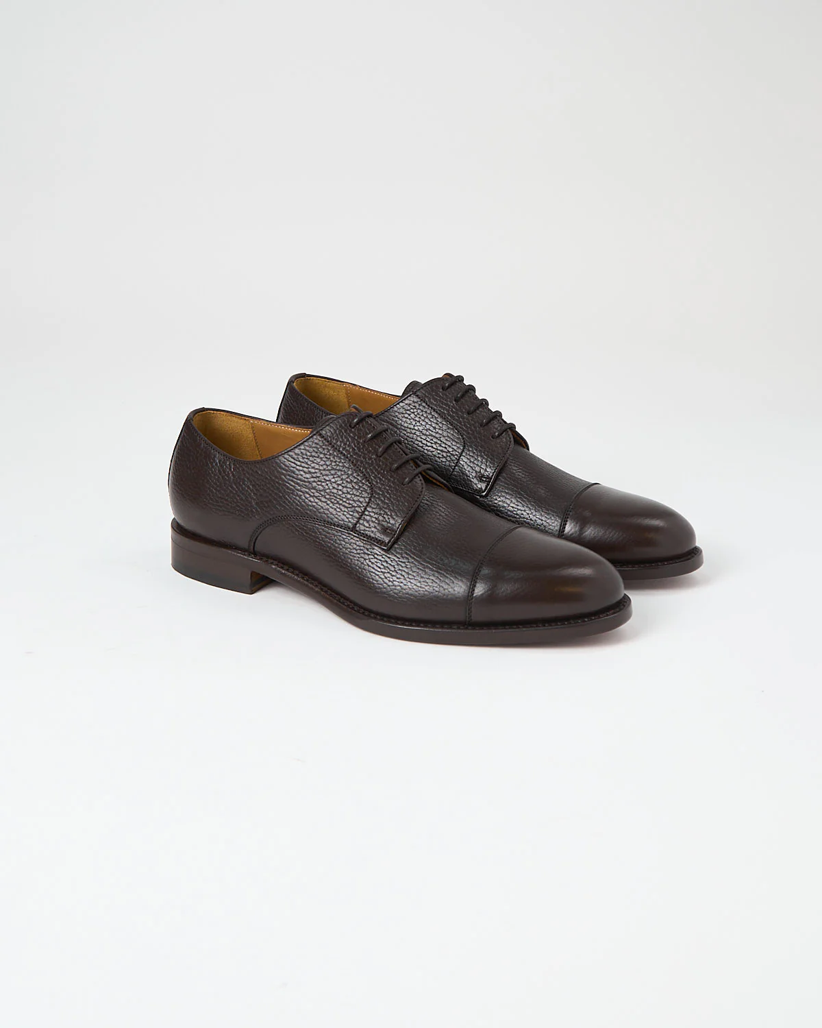 Chocolate Pebble Leather Cap Toe Dress Shoes - Image 4