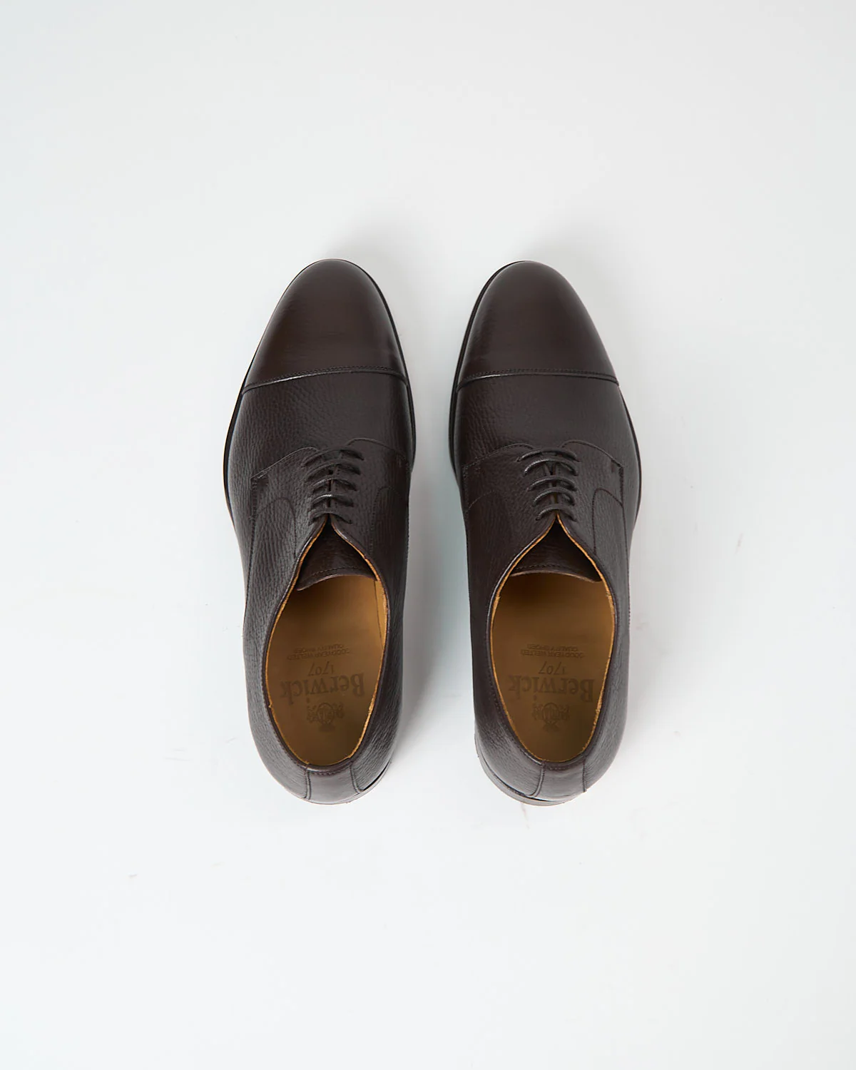 Chocolate Pebble Leather Cap Toe Dress Shoes - Image 5