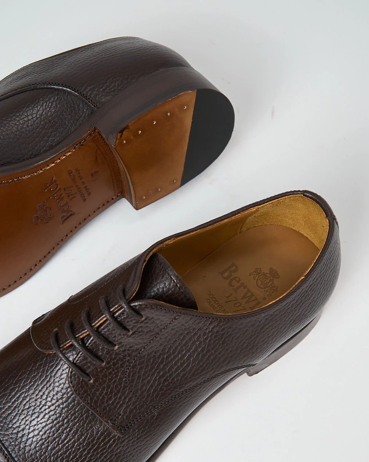 Chocolate Pebble Leather Cap Toe Dress Shoes - Image 6