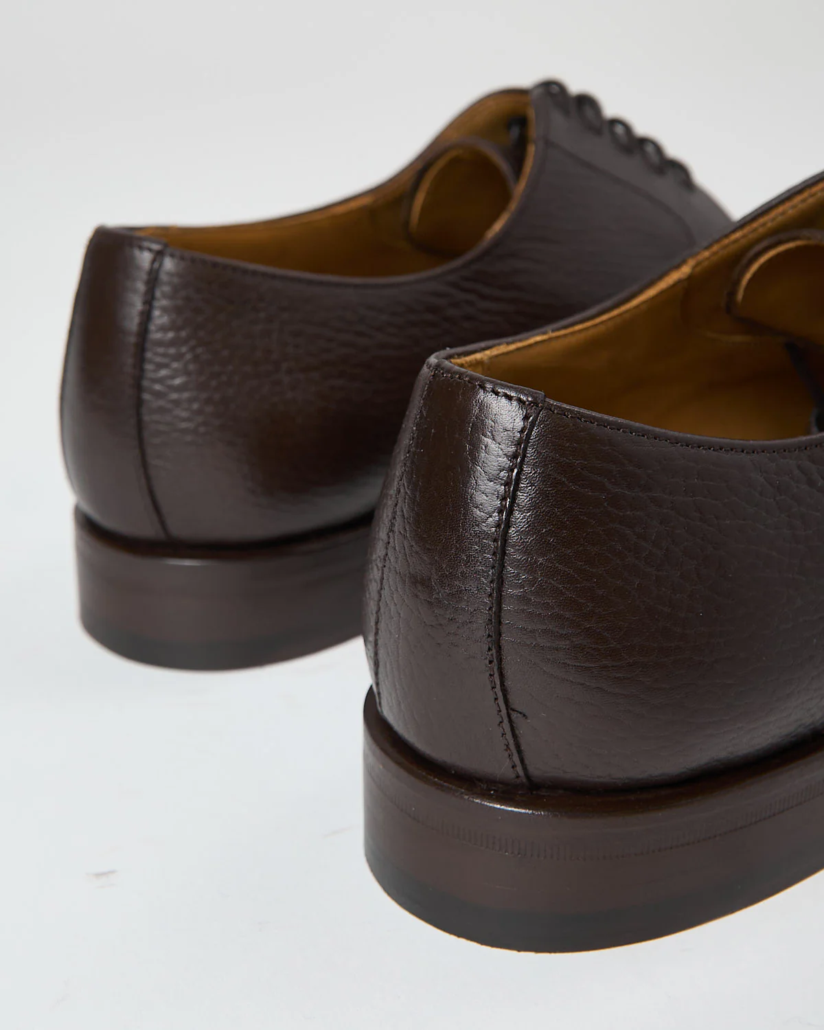 Chocolate Pebble Leather Cap Toe Dress Shoes - Image 7