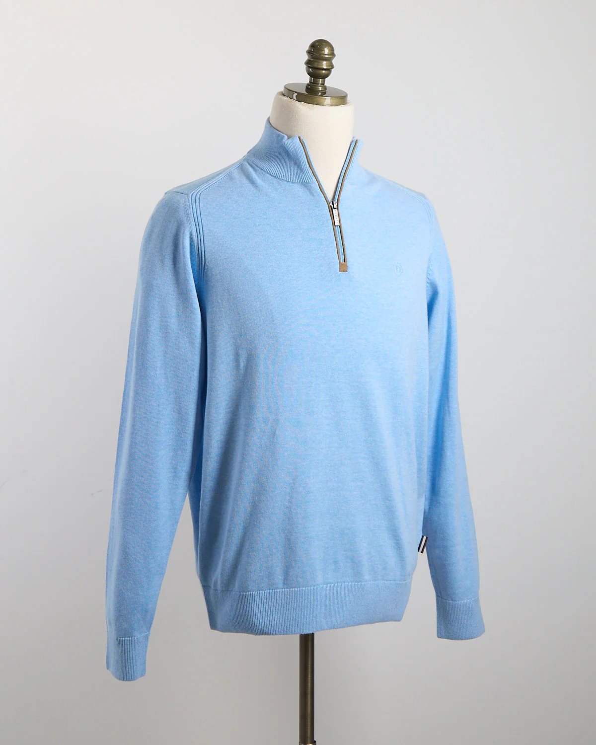 Light Blue Cotton Jersey Quarter Zip Sweater