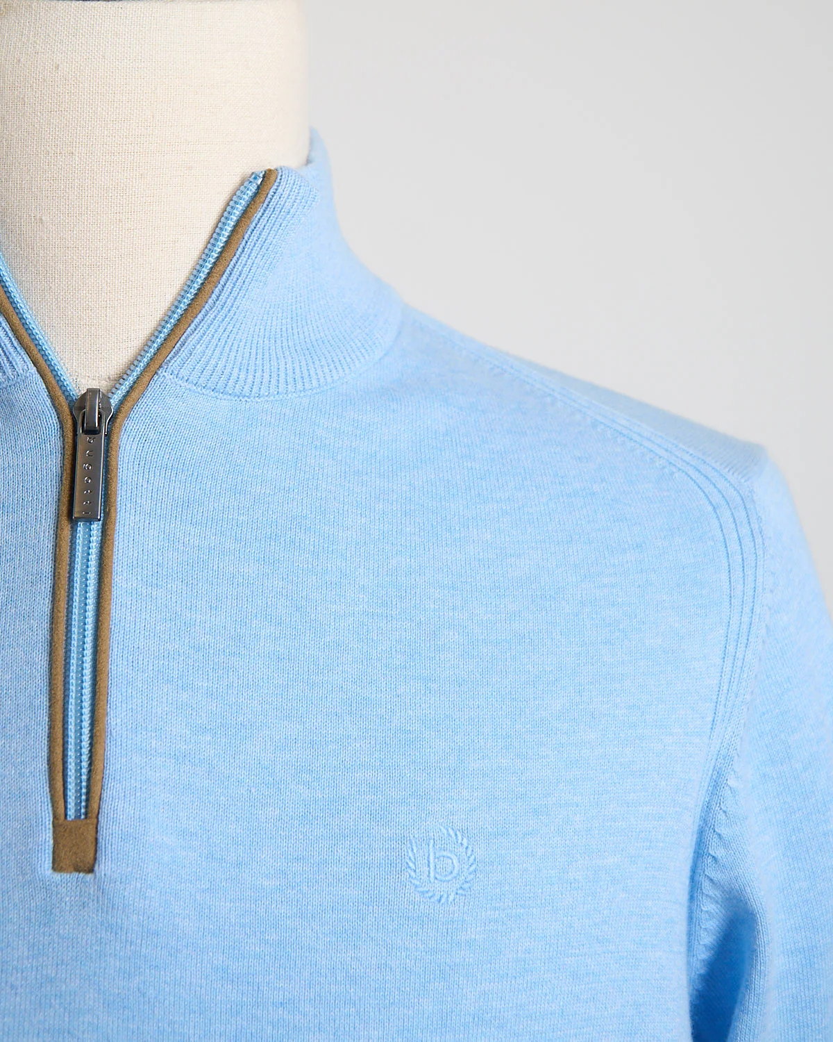Light Blue Cotton Jersey Quarter Zip Sweater - Image 2