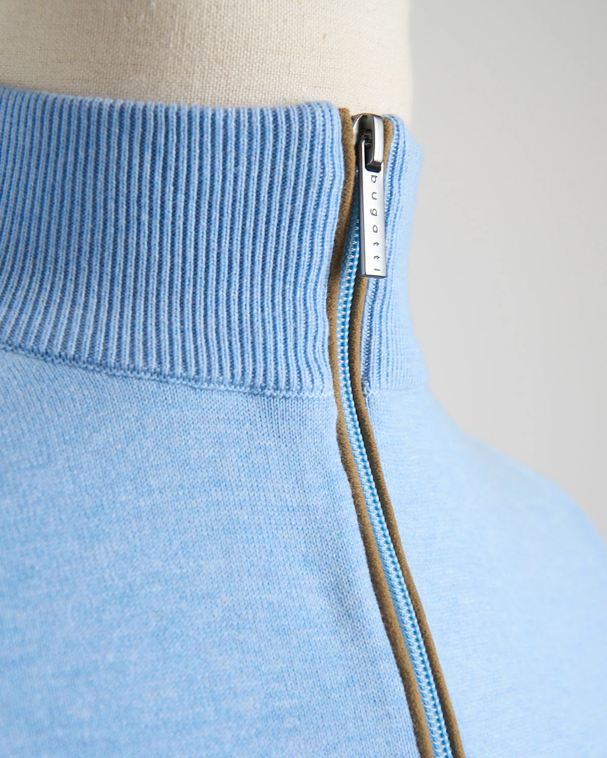 Light Blue Cotton Jersey Quarter Zip Sweater - Image 5