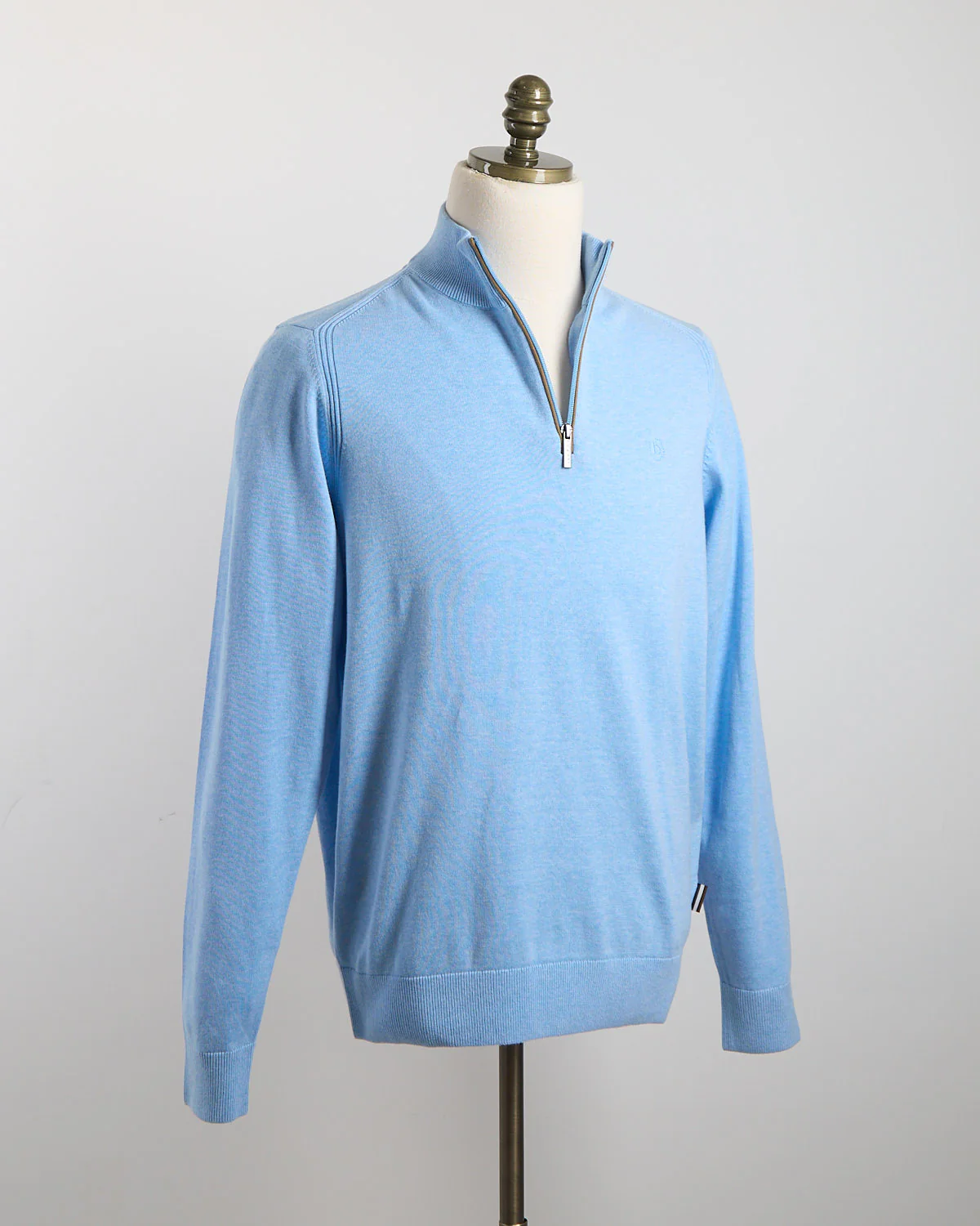 Light Blue Cotton Jersey Quarter Zip Sweater - Image 9