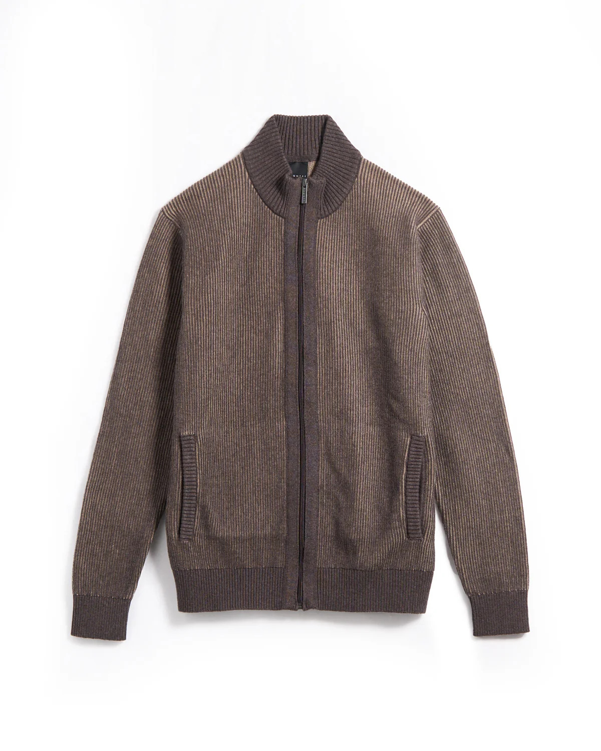 Ribbed 2 Tone Full Zip Sweater