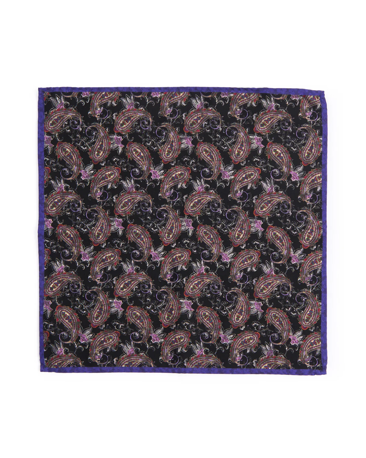 Silk Double Printed Floral/Paisley Pocket Square - Image 3