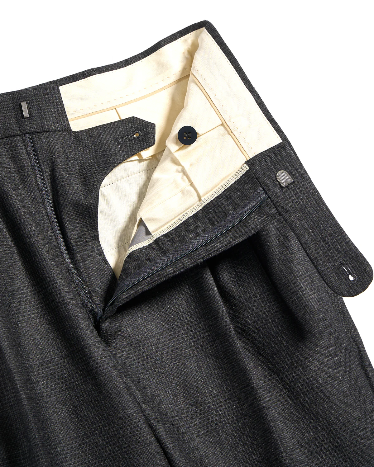 Prince Of Wales Super 120's Light Flannel Double Pleated Dress Pants - Image 2