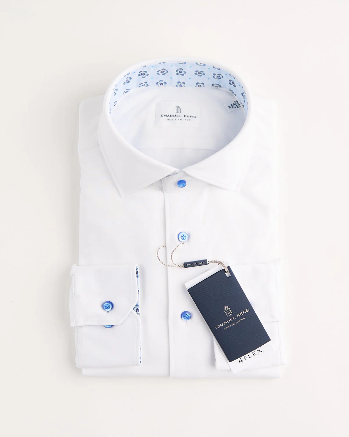 Modern 4 Flex Stretch Knit White Shirt With Floral Trim