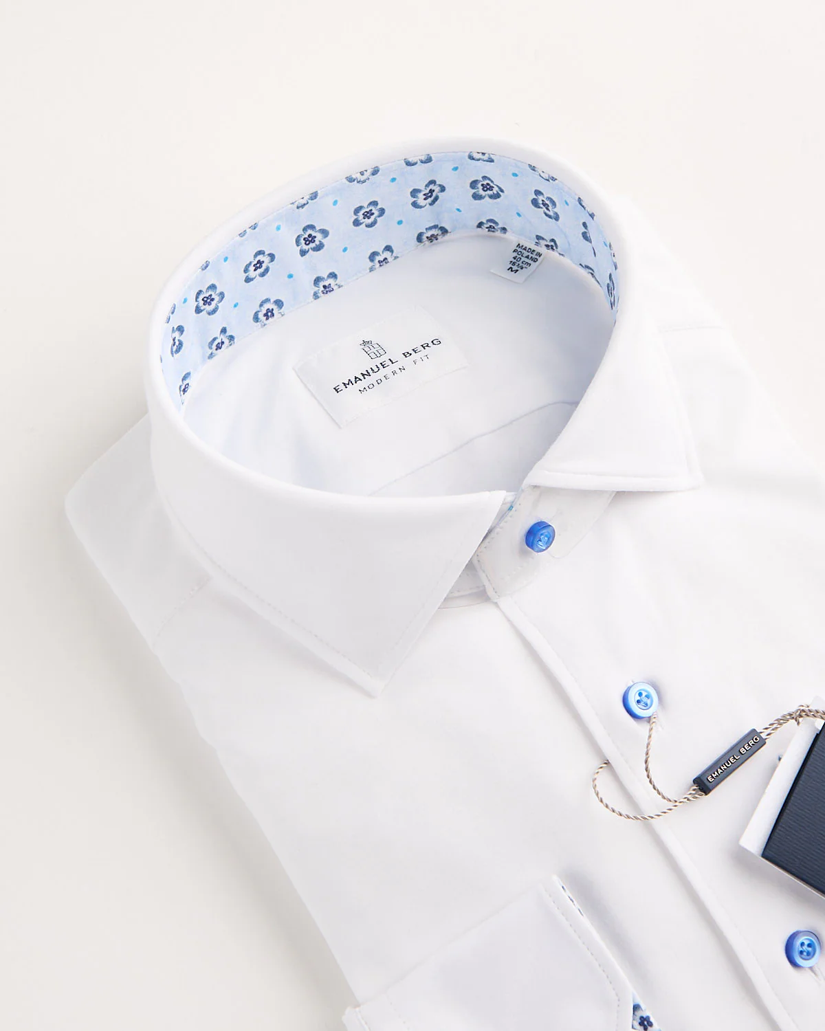Modern 4 Flex Stretch Knit White Shirt With Floral Trim - Image 2