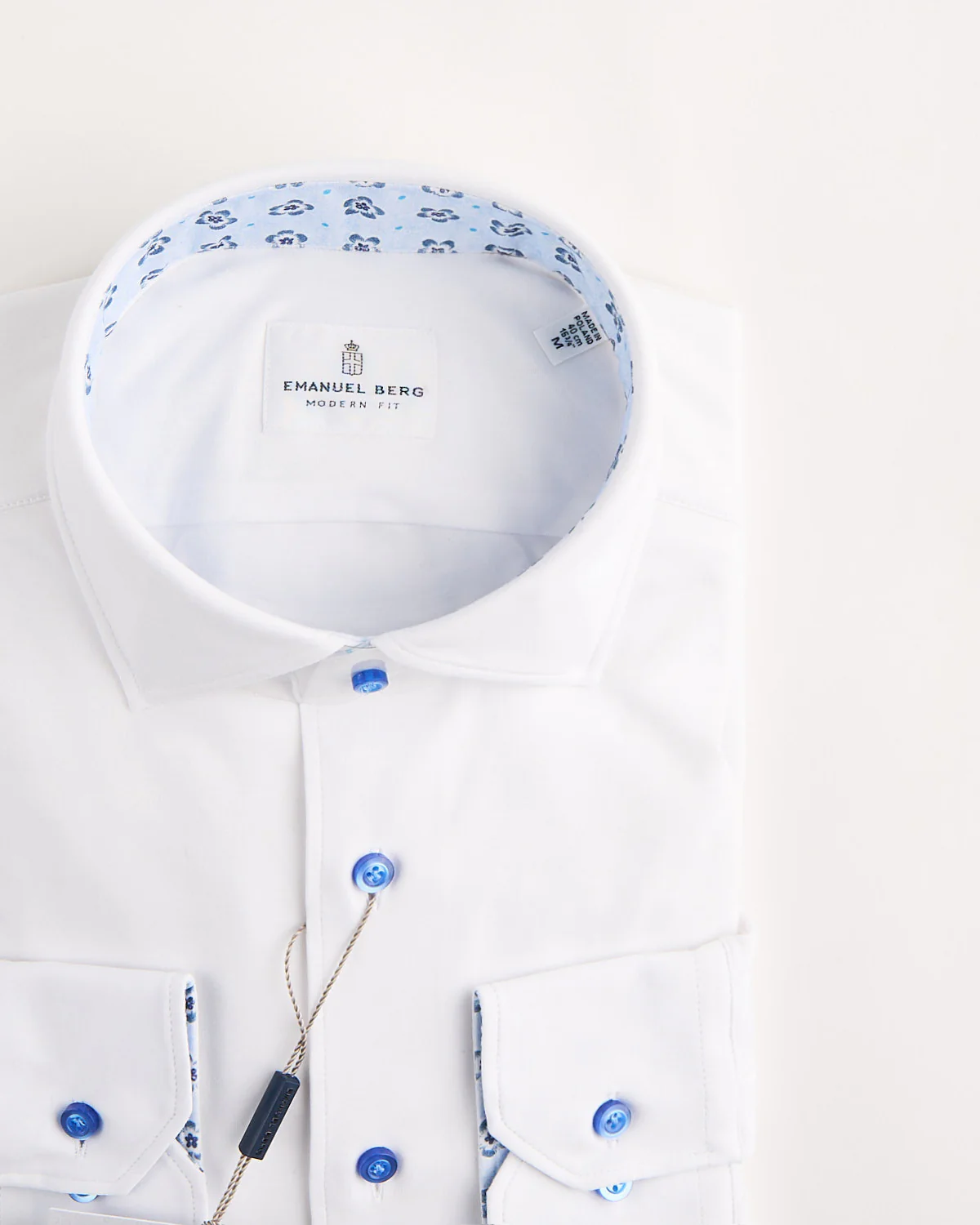 Modern 4 Flex Stretch Knit White Shirt With Floral Trim - Image 4