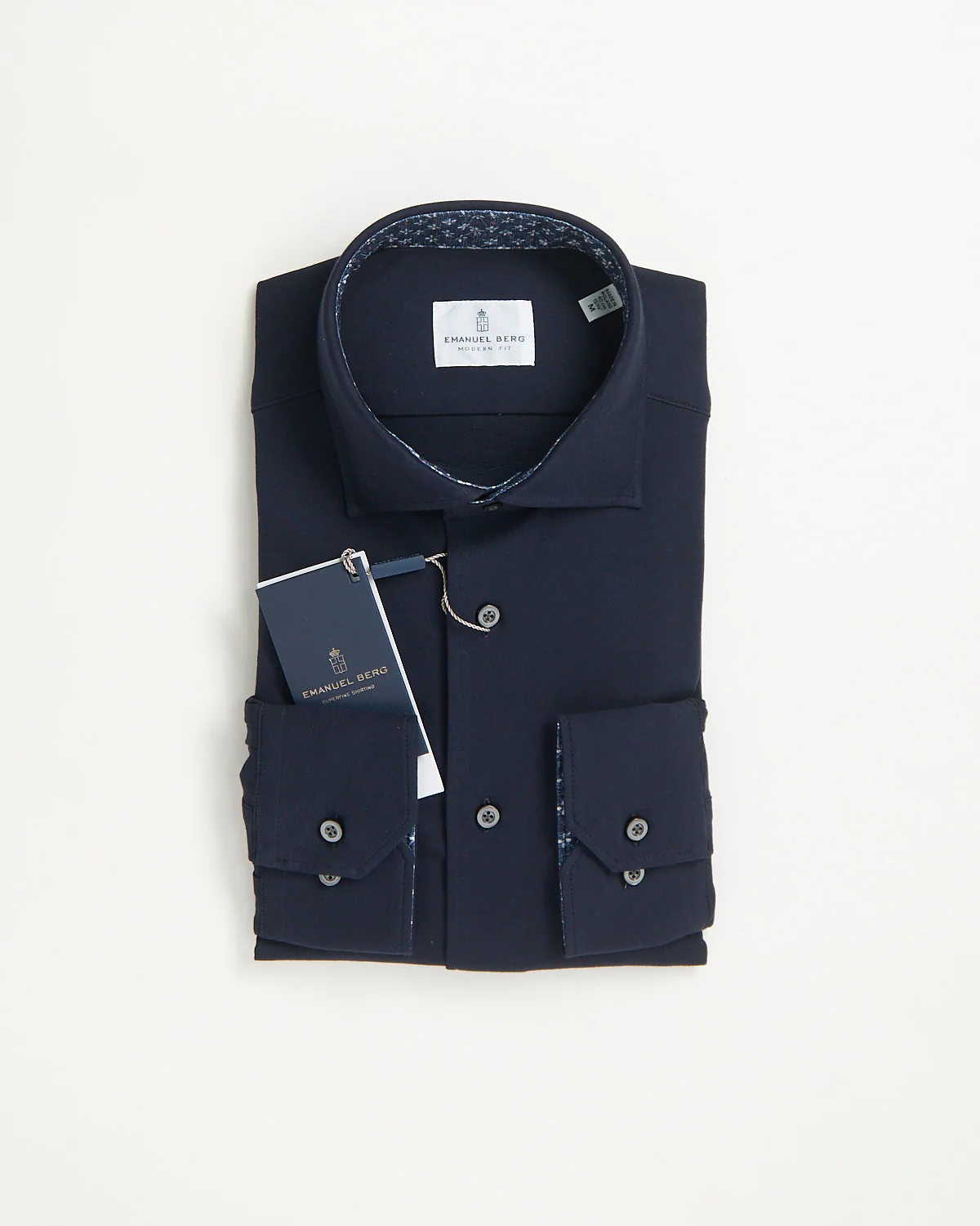Modern Fit 'Albini 4 Flex' Solid Navy Stretch Knit Shirt
