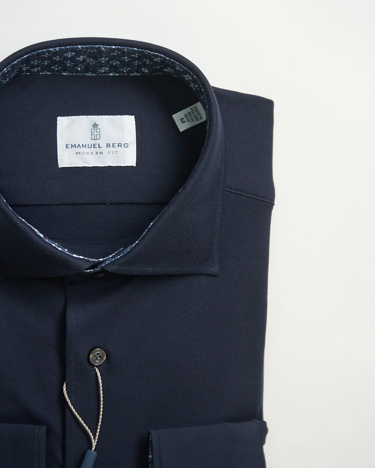 Modern Fit 'Albini 4 Flex' Solid Navy Stretch Knit Shirt - Image 4