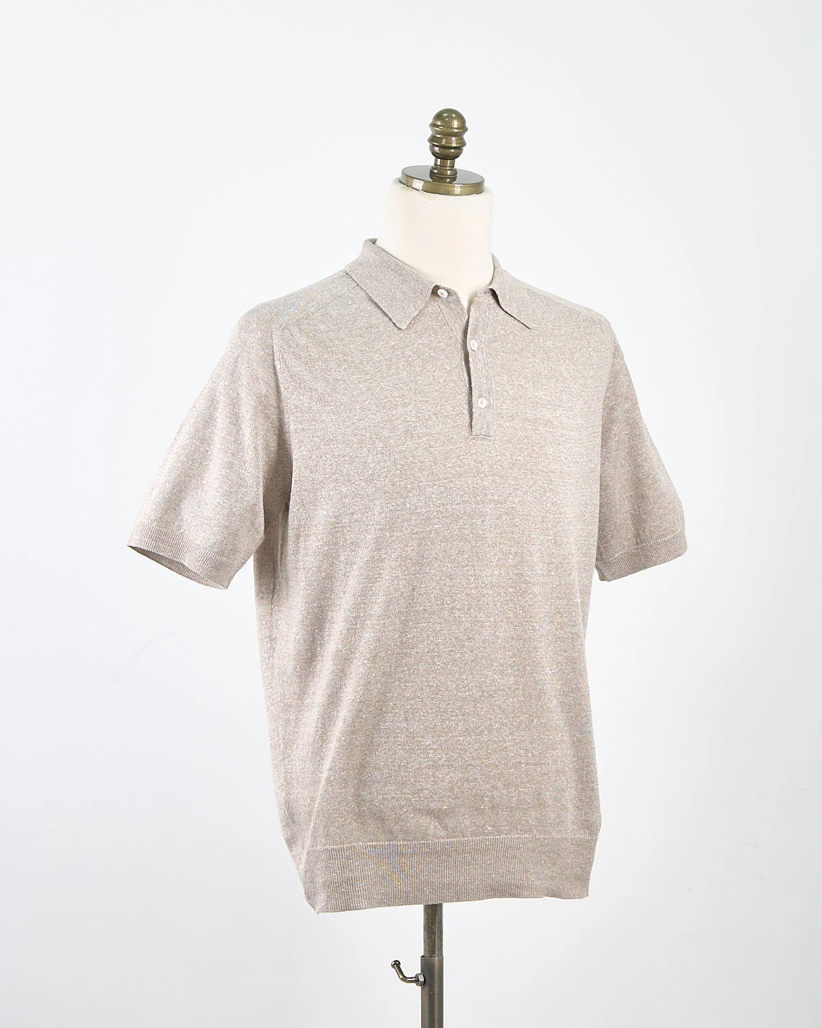 Beige Cotton Linen Fine Knit Polo Shirt