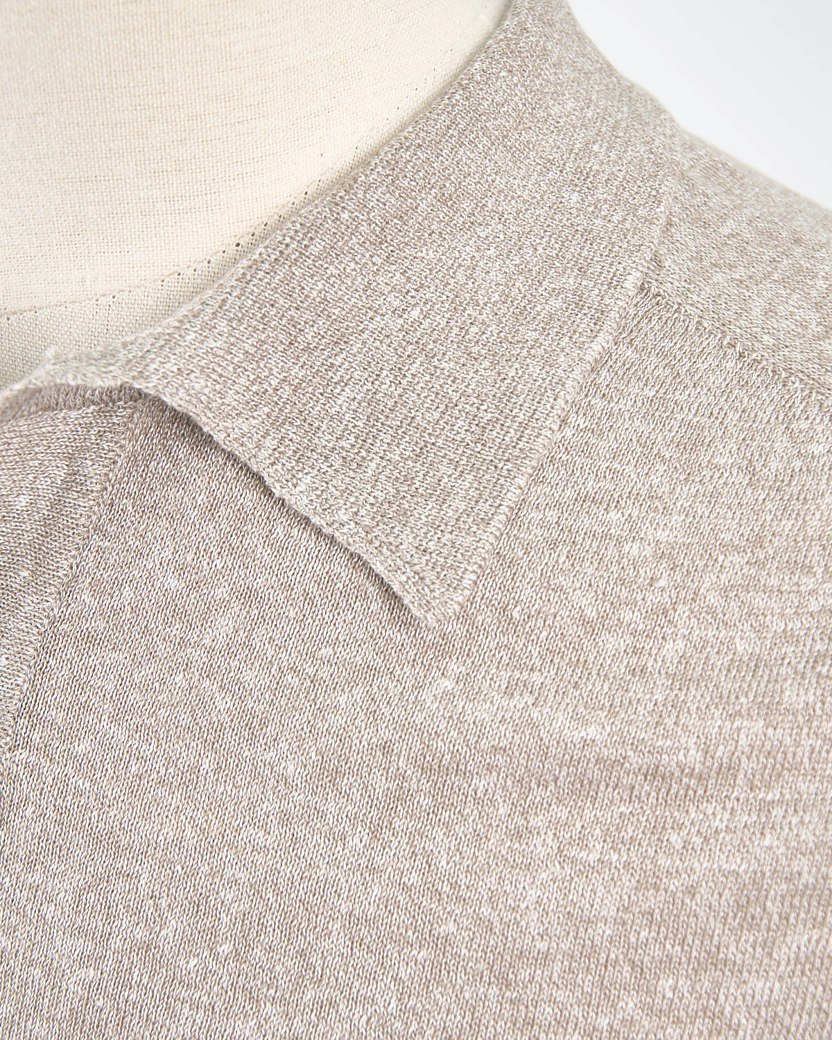 Beige Cotton Linen Fine Knit Polo Shirt - Image 3