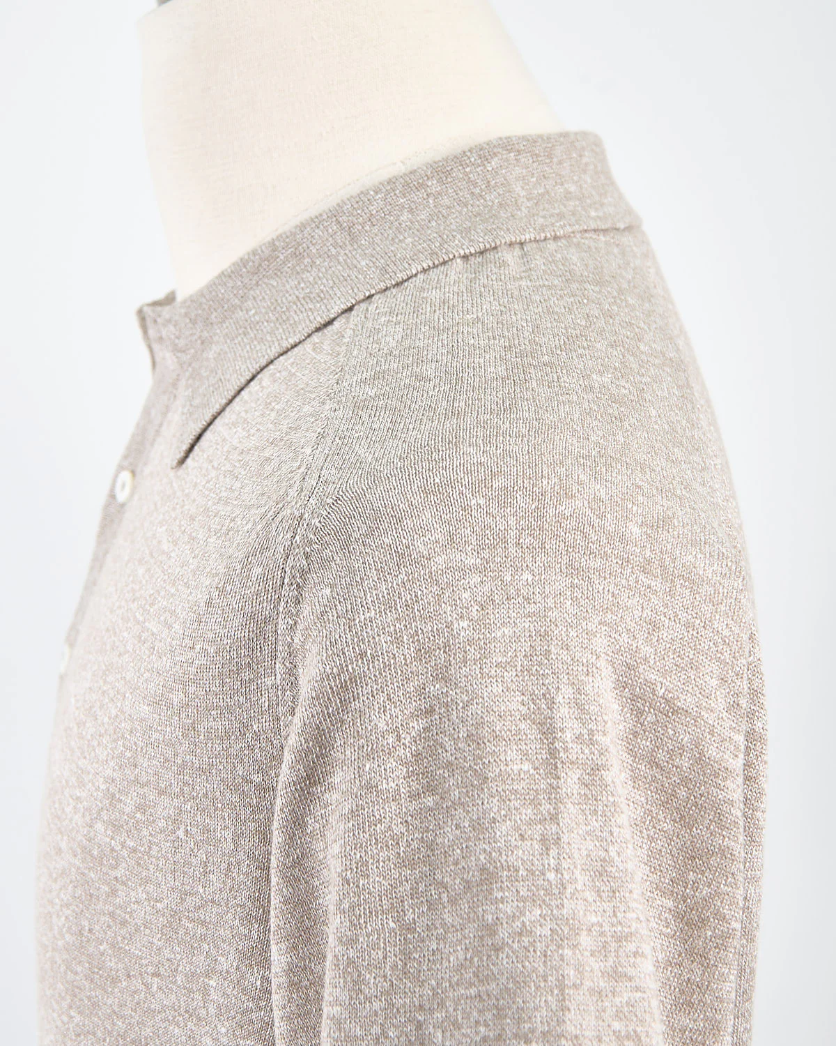 Beige Cotton Linen Fine Knit Polo Shirt - Image 4