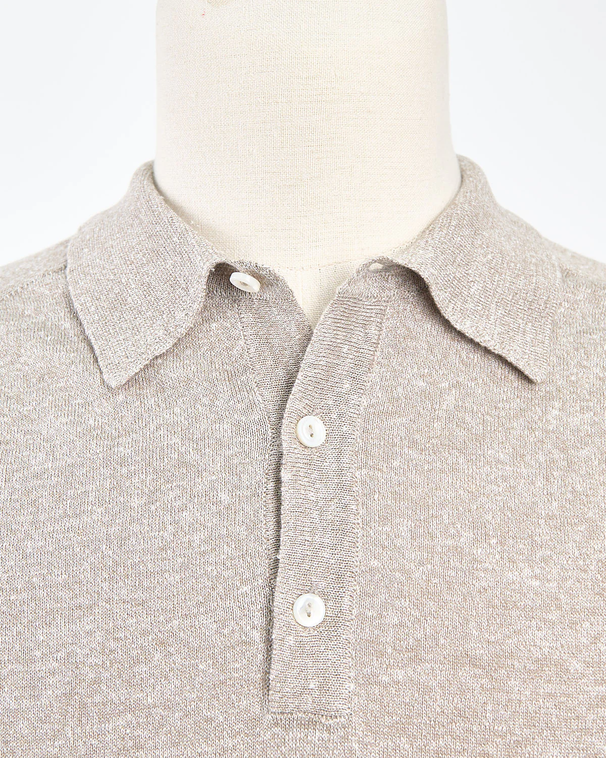 Beige Cotton Linen Fine Knit Polo Shirt - Image 6