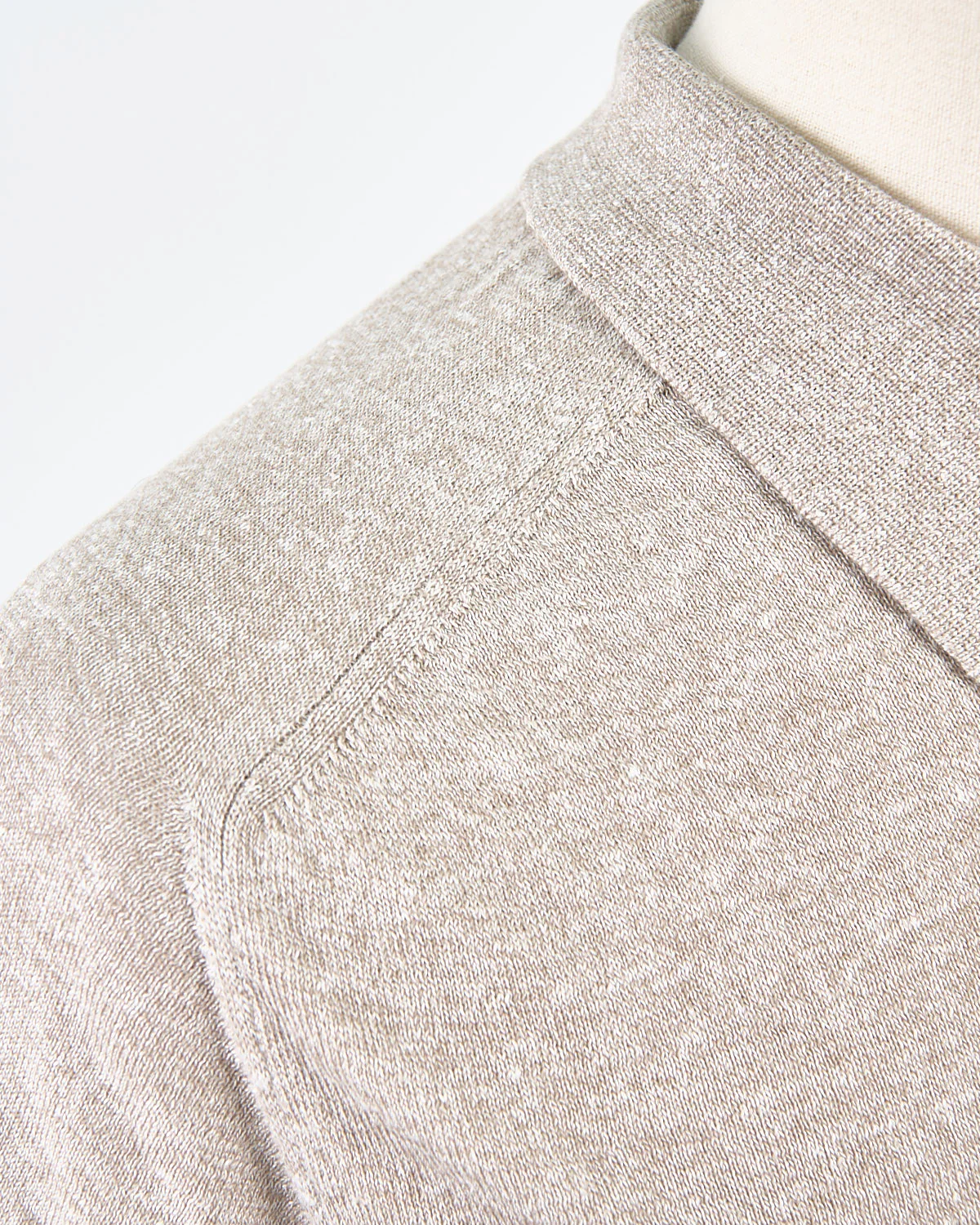 Beige Cotton Linen Fine Knit Polo Shirt - Image 7