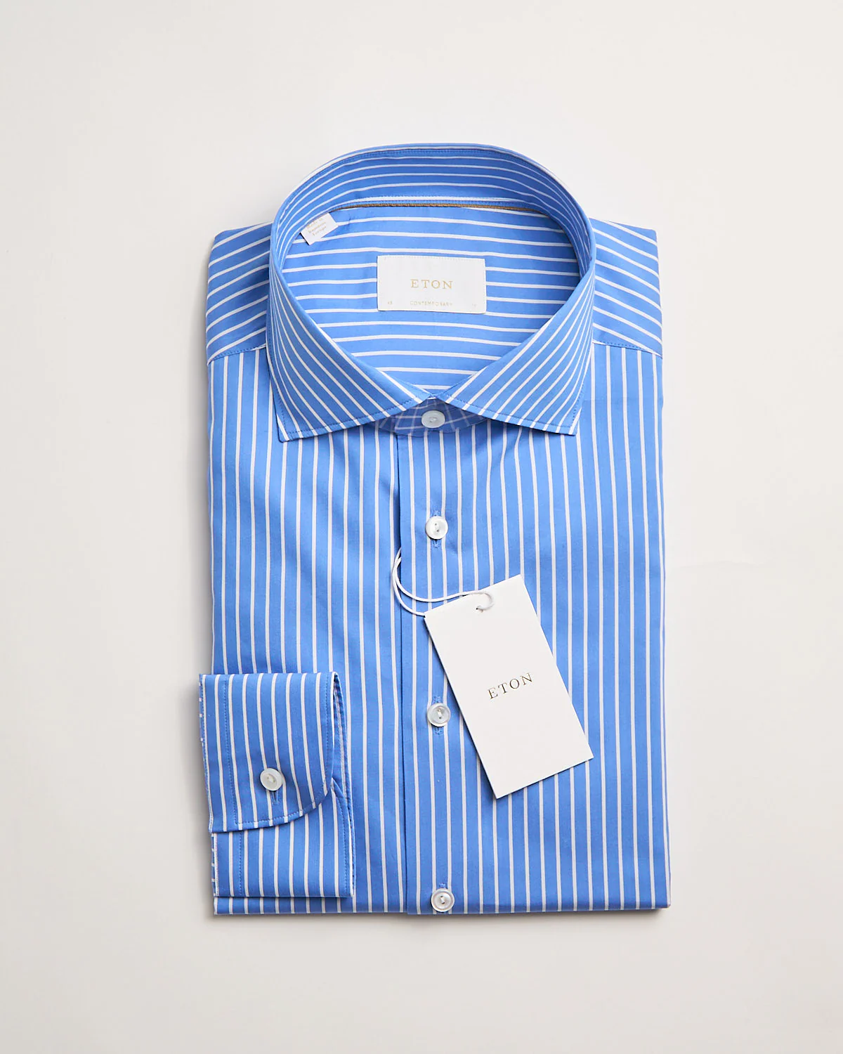 Blue Cotton & Silk Stripe Contemporary Shirt
