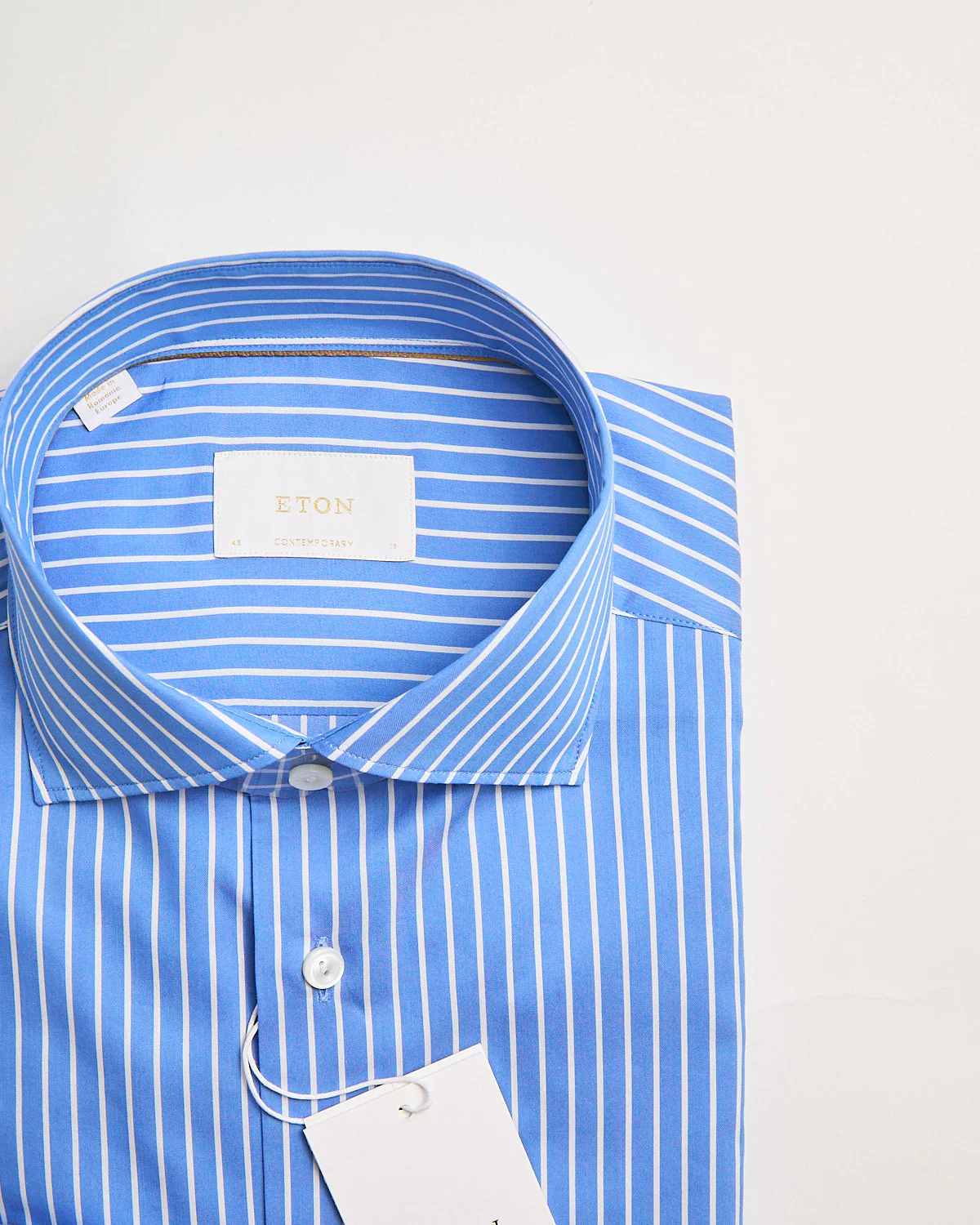 Blue Cotton & Silk Stripe Contemporary Shirt - Image 2