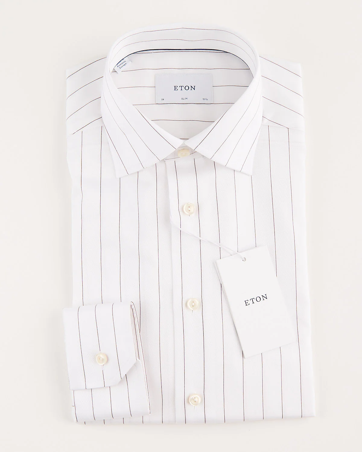 Chestnut Pin-Striped Slim Fit White Twill Shirt