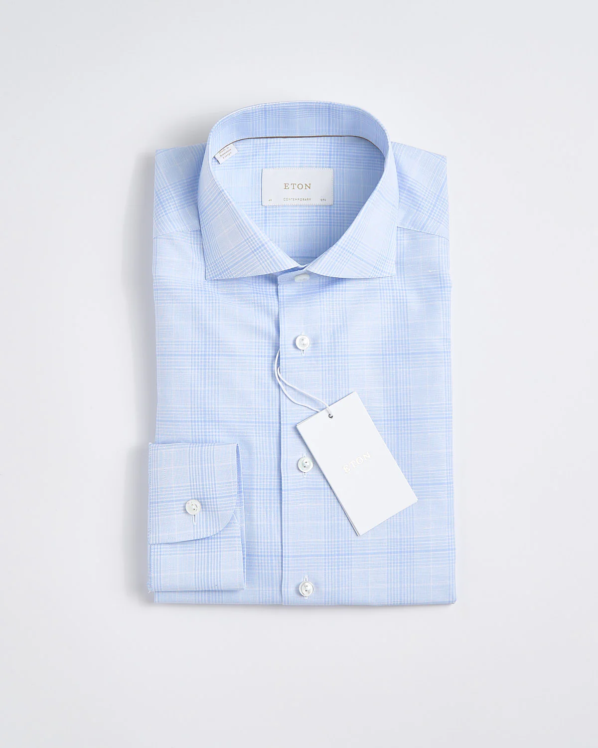 Contemporary Light Blue Check Cotton Linen Shirt