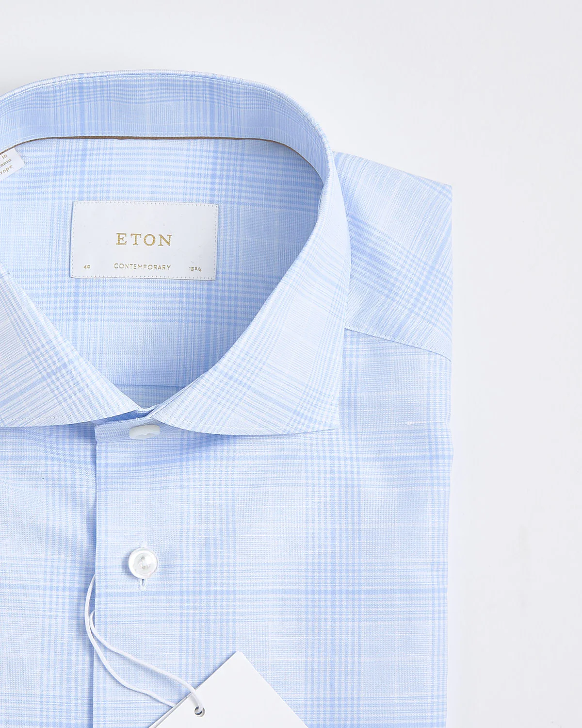 Contemporary Light Blue Check Cotton Linen Shirt - Image 2