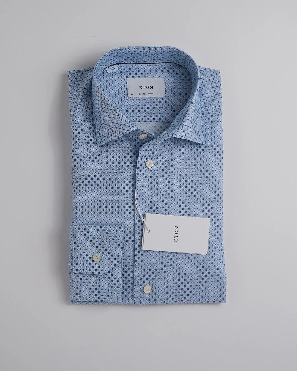 Contemporary Light Blue Geometric Print Signature Twill Shirt