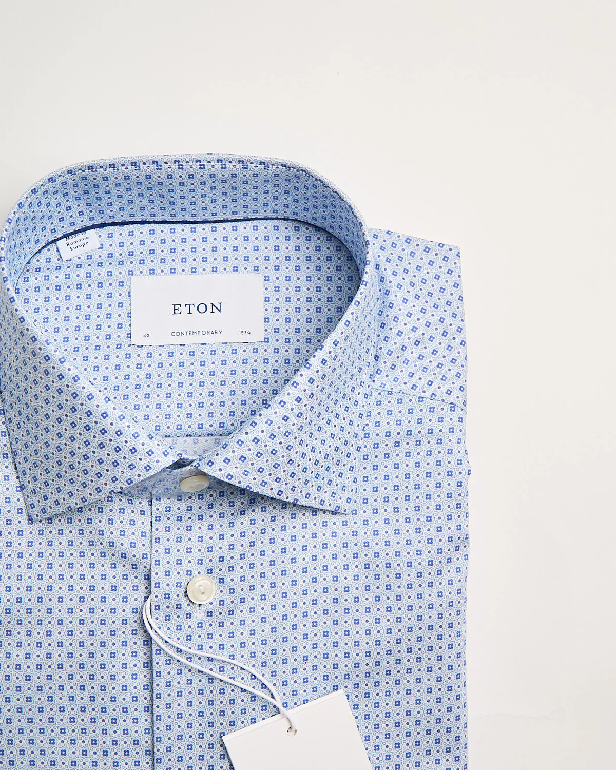 Contemporary Light Blue Geometric Print Signature Twill Shirt - Image 8