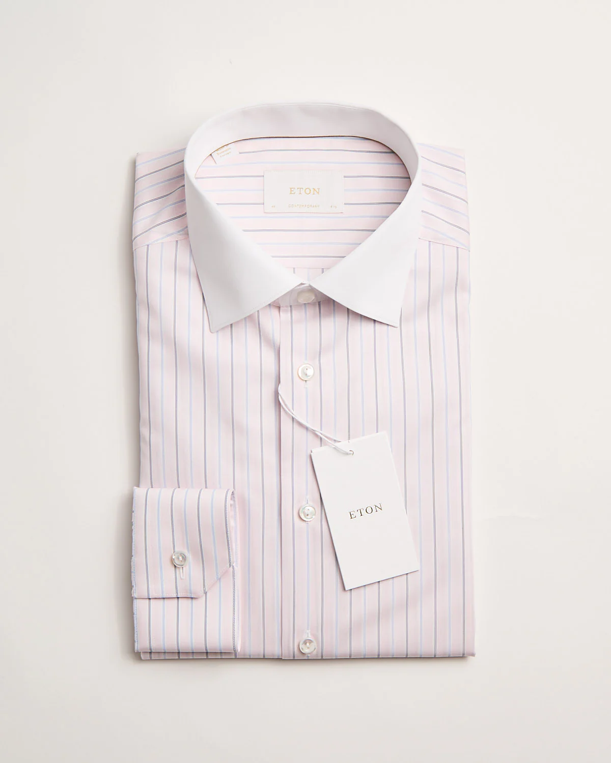 Contemporary Pink Striped White Collar Elevated Pique Shirt