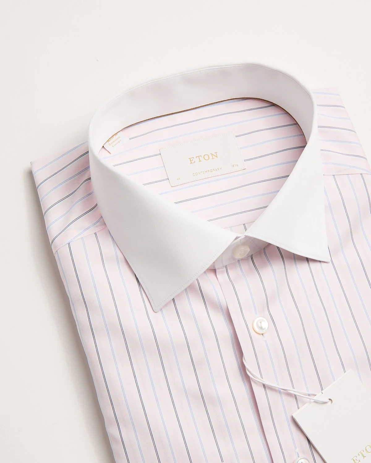 Contemporary Pink Striped White Collar Elevated Pique Shirt - Image 3