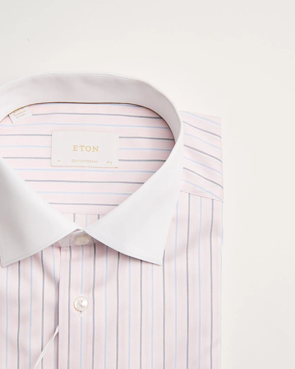 Contemporary Pink Striped White Collar Elevated Pique Shirt - Image 4