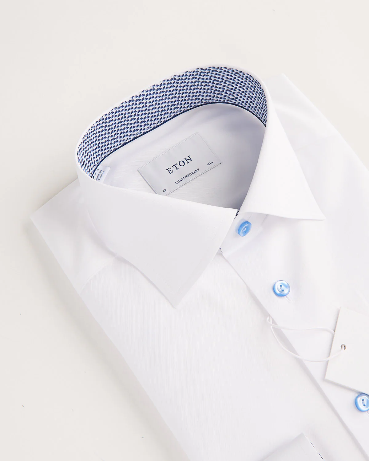 Contemporary White Solid Signature Twill Geometric Effect Shirt - Image 2