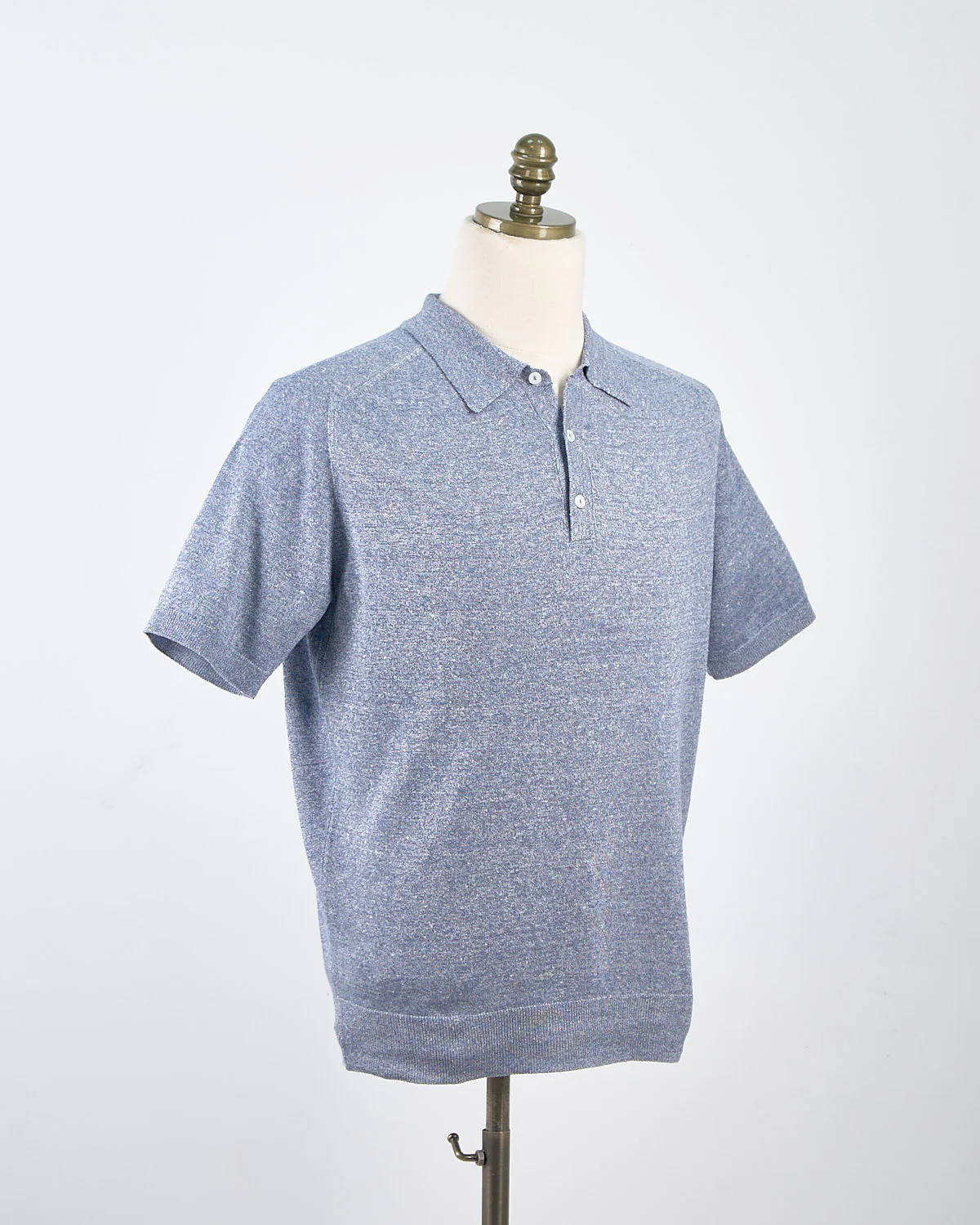 Dark Blue Cotton Linen Fine Knit Polo Shirt
