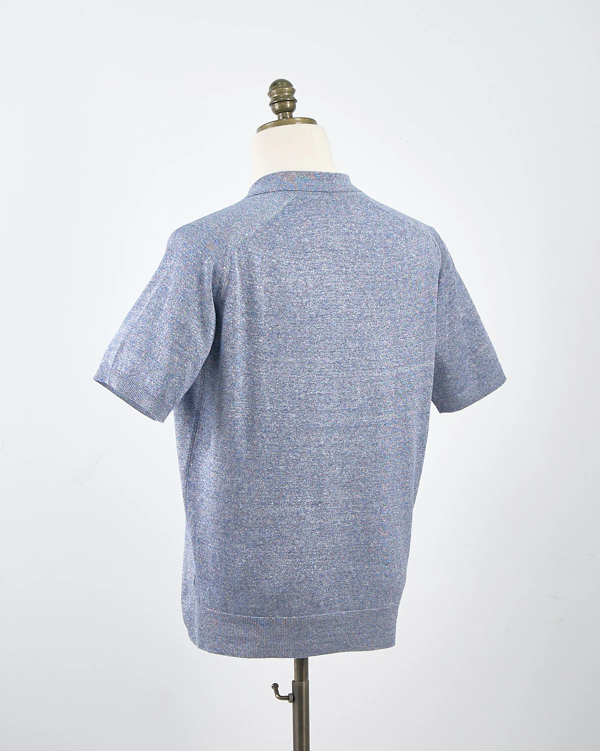 Dark Blue Cotton Linen Fine Knit Polo Shirt - Image 2