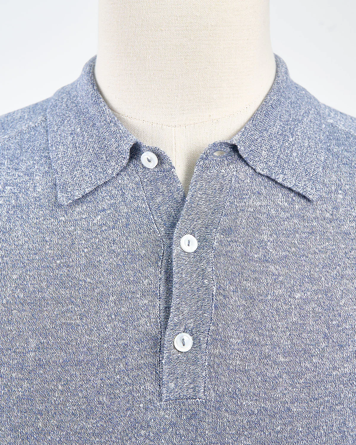 Dark Blue Cotton Linen Fine Knit Polo Shirt - Image 3