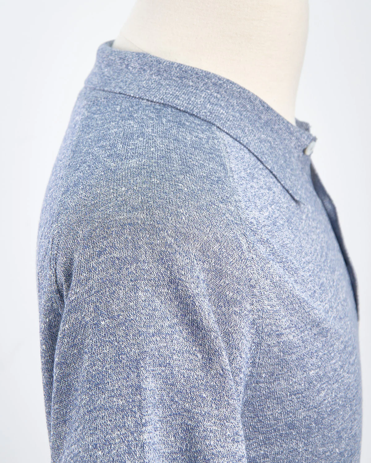 Dark Blue Cotton Linen Fine Knit Polo Shirt - Image 4