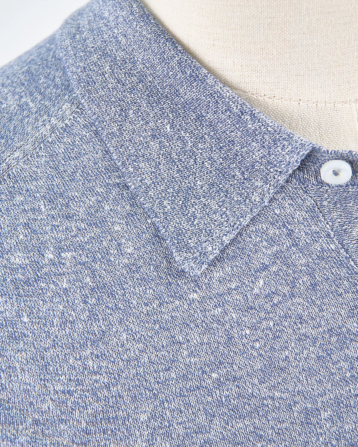 Dark Blue Cotton Linen Fine Knit Polo Shirt - Image 6