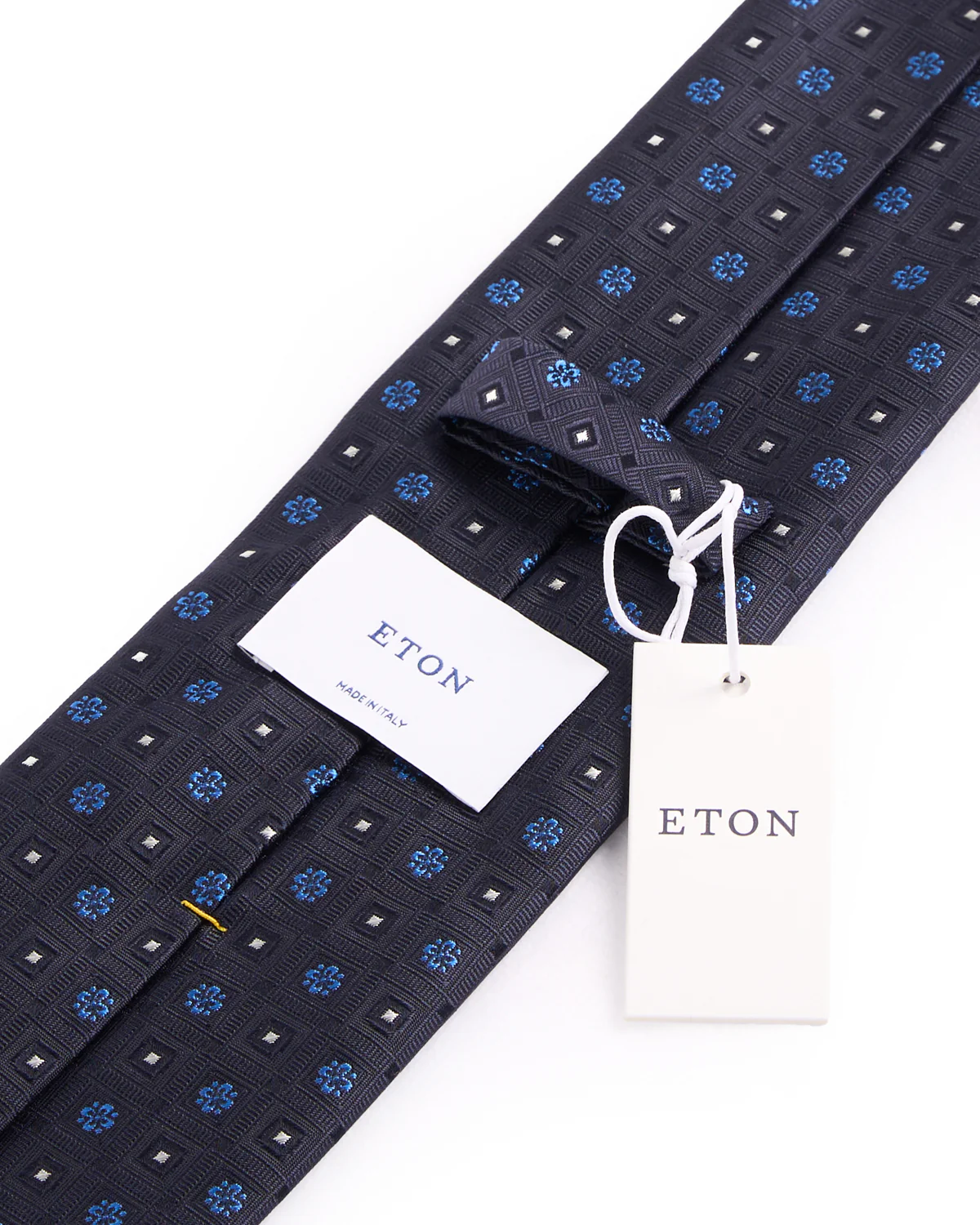 Dark Blue Geometric Woven Silk Tie - Image 3