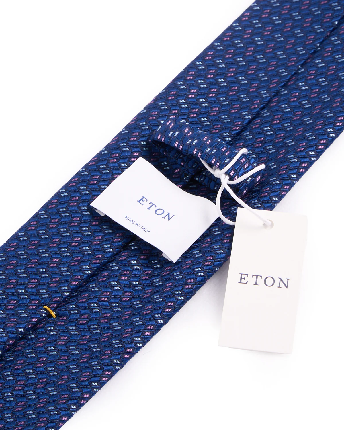 Dark Blue Geometric Woven Silk Tie - Image 3